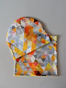 Čiapky, čelenky, klobúky - Trojuholníky žlté čiapka, nákrčník alebo set (Set) - 14048044_