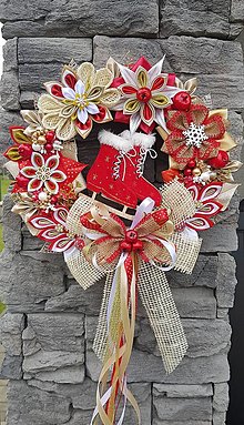 Dekorácie - Vianočný veniec adventny alebo na dvere s jutou (Červené korčule) - 14044643_