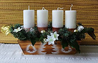 Sviečky - Adventné sviečky bielo-hnedé - 14046370_