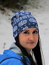 Čiapky, čelenky, klobúky - Čičmany modré úpletová dizajnová čiapka, nákrčník alebo set (Čiapka) - 14053648_