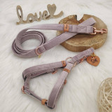 Pre zvieratá - Baxie handmade lila-pink velvet, lila zamatový step in postroj, vodítko pre psa - 14053529_