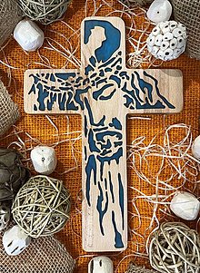 Dekorácie - Kríž Ježiš IV. (tyrkysový motív) - 14049086_