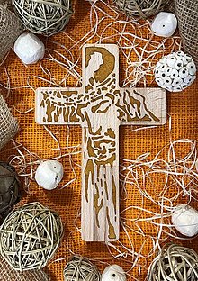 Dekorácie - Kríž Ježiš IV. malý (oranžový motív) - 14049166_