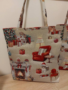 Veľké tašky - Vianočná gobelínová taška Mačičky - 14057033_