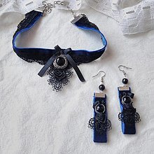 Sady šperkov - Gotický obojok + náušnice /modré/ - 14055925_