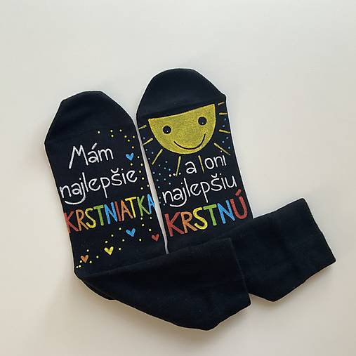 Maľované ponožky pre najlepšiu /výnimočnú KRSTNÚ (ktorá má naj krstniatka (čierne))