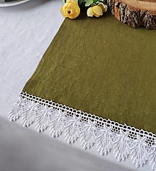 Úžitkový textil - Zelená bavlnená štóla s čipkou - 14057823_