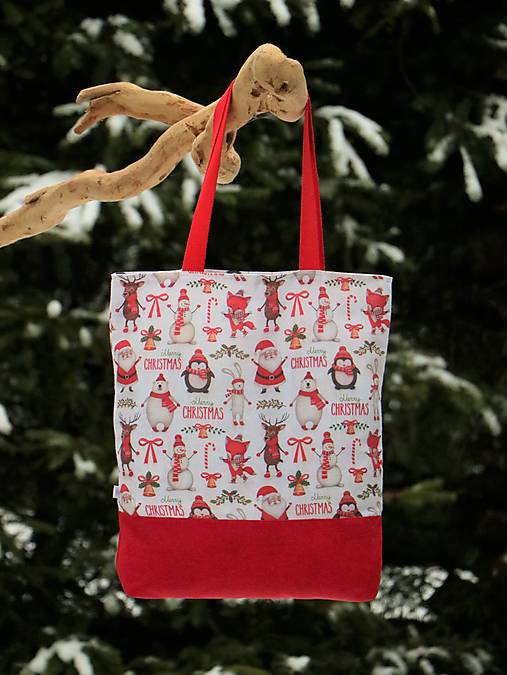 Posledný 1ks taška vianočné zvieratká s červeným lemom