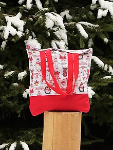 Nákupné tašky - Posledný 1ks taška vianočné zvieratká s červeným lemom - 14061946_