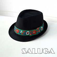 Čiapky, čelenky, klobúky - Folklórny klobúk - čierny - ľudový - zelený - 14061134_