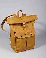 Batohy - Žltý ruksak z voskovaného plátna a kože - 14061947_