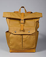 Batohy - Žltý ruksak z voskovaného plátna a kože - 14061948_