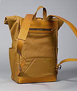 Batohy - Žltý ruksak z voskovaného plátna a kože - 14061949_