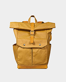 Batohy - Žltý ruksak z voskovaného plátna a kože - 14062314_