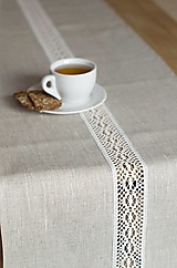Úžitkový textil - Béžová ľanová štóla s čipkou - 14060903_