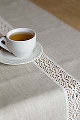 Úžitkový textil - Béžová ľanová štóla s čipkou (130x30) - 14060904_