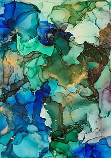 Kresby - Yupo papier namaľovaný technikou Alcohol ink, s/bez rámu (Modrá) - 14061588_