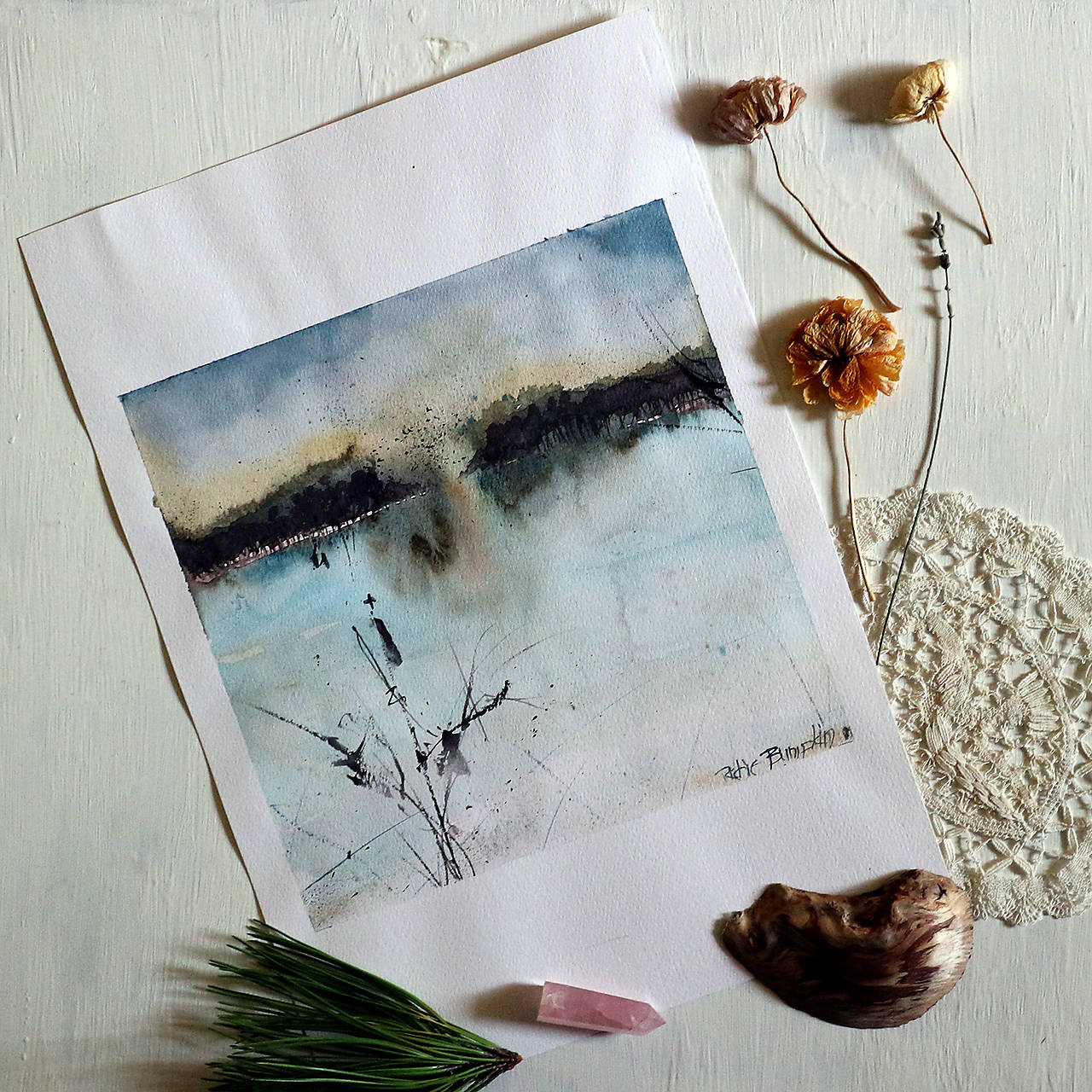 Pri rieke/ akvarelový originál by Richie Bumpkin