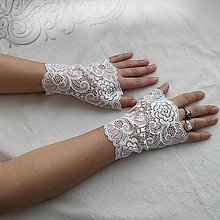 Rukavice - Krátke rukavičky z bielej čipky - 14065514_