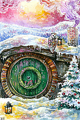 Obrazy - Sada 4 vianočných pohľadníc - Hobbit - Art Print - 14067543_