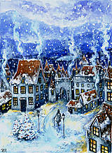Obrazy - Sada 4 vianočných pohľadníc - Zimná Krajinka - Art Print - 14067600_