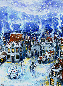 Obrazy - Sada 4 vianočných pohľadníc - Zimná Krajinka - Art Print - 14067600_