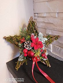 Dekorácie - Drevená vianočná hviezda v červenej 30cm - 14064108_