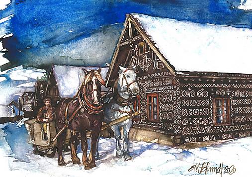  - Fine Art Print "Čičmany v zime" (21 x 30 cm) - 14071770_