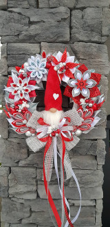 Dekorácie - Vianočný veniec na dvere červeno bielo strieborný - 14070686_