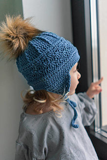 Detské čiapky - Merino čiapka zimná - modrá - 14070281_