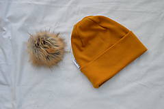 Čiapky, čelenky, klobúky - 100% merino zimný set dámsky s odopínacím brmbolcom horčicová - 14068996_
