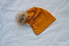 Čiapky, čelenky, klobúky - 100% merino zimný set dámsky s odopínacím brmbolcom horčicová - 14068997_