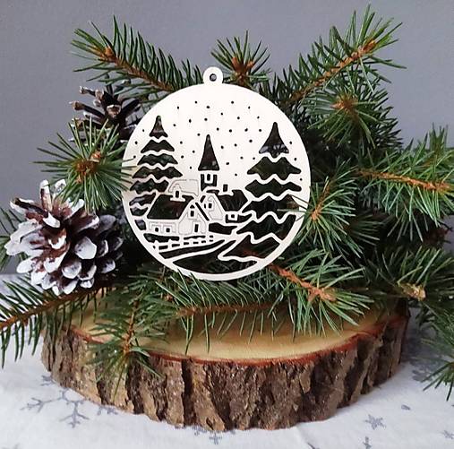 Dekorácie - Drevená vianočné ozdoby - krajinka - 14069436_