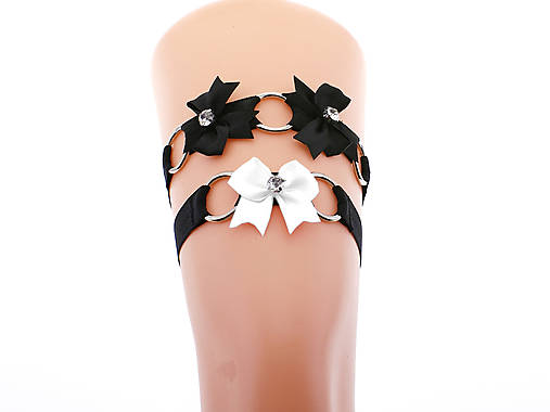 Spodná bielizeň - 2 x Podväzok s krúžkom a mašličkou, set podvazek, gothic body harness - 14076669_