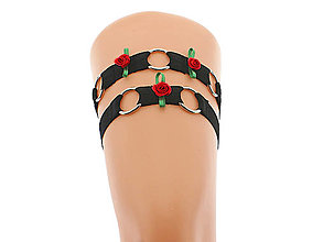Spodná bielizeň - 2 x Podväzok s růžičky a mašličkou, set podvazek, gothic body harness - 14076765_