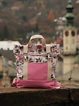 Batohy - Roll top batoh „ ružové kvietky “ M - 14074385_