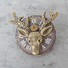 Brošne - Brož s jelenem na ciferníku z hodinek, steampunk - 14077838_