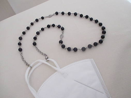 Iné doplnky - Náhrdelník na rúško, kartičku, kľúče - s minerálnymi korálkami - 76 cm - chir. oceľ - 14074450_