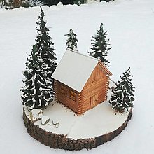 Dekorácie - 3D krajinka "zasnežená chalúpka v lese" - 14077817_