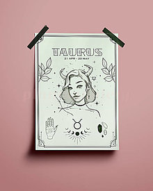 Grafika - Býk/Taurus print - znamenia zverokruhu (Taurus - zelená A3) - 14073725_