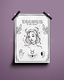Grafika - Býk/Taurus print - znamenia zverokruhu (Taurus - biela + čierna A3) - 14073916_