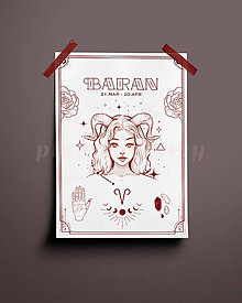 Grafika - Baran/Aries print - znamenia zverokruhu (Baran - biela+červená A4) - 14074873_