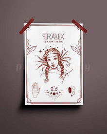 Grafika - Rak/Cancer print - znamenia zverokruhu (Rak - biela+červená A4) - 14075171_