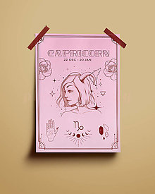 Grafika - Kozorožec/Capricorn print - znamenia zverokruhu (Capricorn - ružová+červená A3) - 14075476_