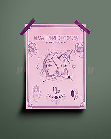 Grafika - Kozorožec/Capricorn print - znamenia zverokruhu (Capricorn - ružová+fialová A3) - 14075484_