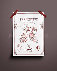 Grafika - Ryby/Pisces print - znamenia zverokruhu (Pisces - biela+červená A3) - 14075785_