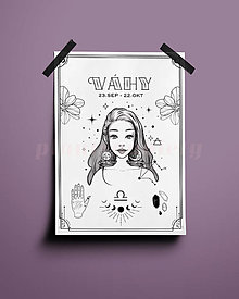 Grafika - Váhy/Libra print - znamenia zverokruhu (Váhy - biela+čierna) - 14075900_