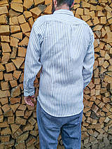 Pánske oblečenie - Ľanová pánska prúžkovaná košeľa - 14075692_