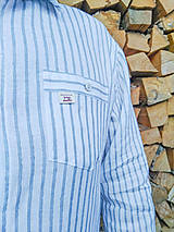 Pánske oblečenie - Ľanová pánska prúžkovaná košeľa - 14075693_