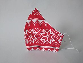 Rúška - Dámske dizajnové rúško prémiová bavlna antibakteriálne s časticami striebra dvojvrstvové tvarované (Nórska zima červené) - 14081246_